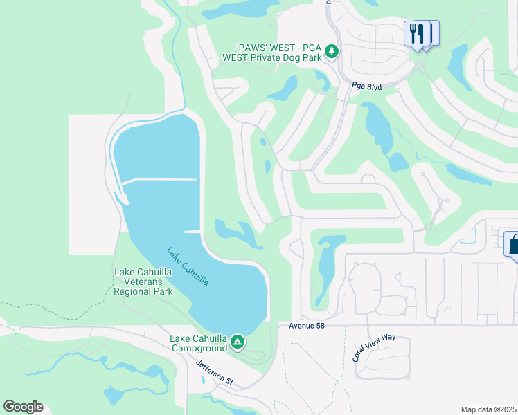 map of restaurants, bars, coffee shops, grocery stores, and more near 57188 Merion in La Quinta