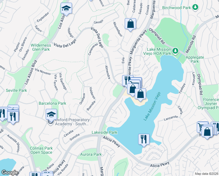 map of restaurants, bars, coffee shops, grocery stores, and more near 22692 Baltar in Mission Viejo
