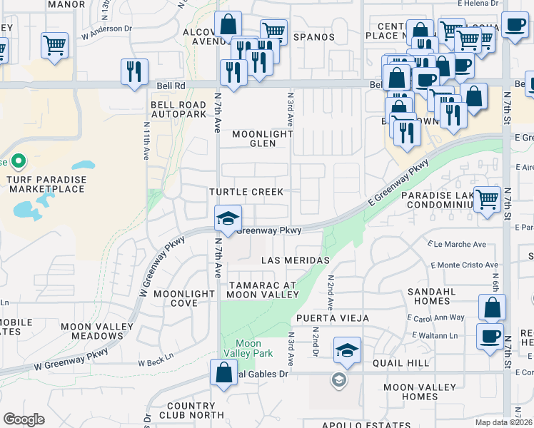 map of restaurants, bars, coffee shops, grocery stores, and more near 409 West Beverly Lane in Phoenix