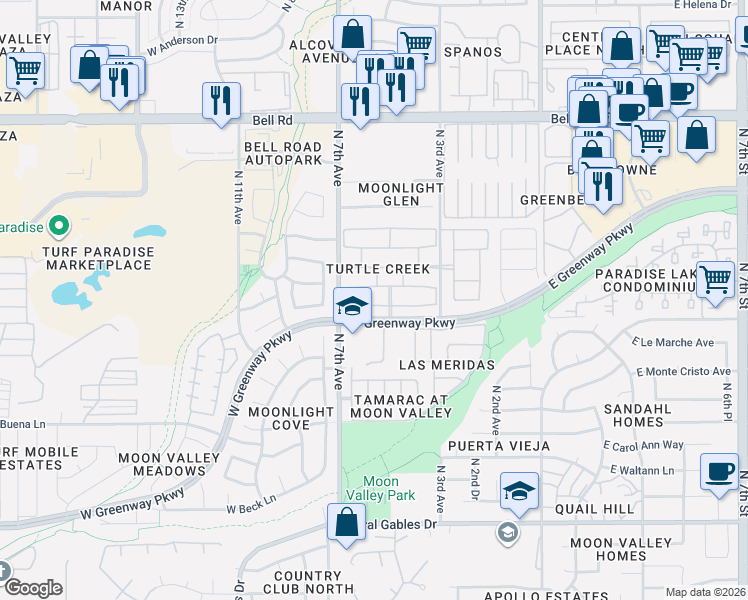 map of restaurants, bars, coffee shops, grocery stores, and more near 519 West Beverly Lane in Phoenix