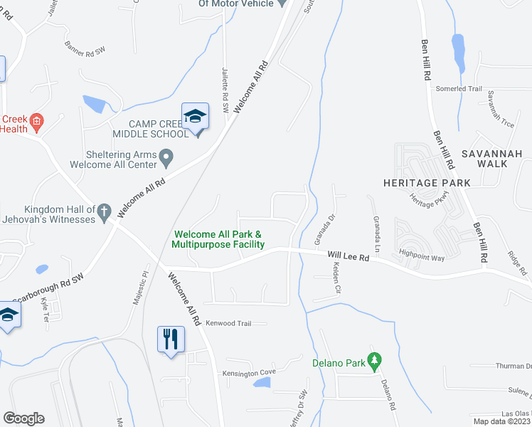 map of restaurants, bars, coffee shops, grocery stores, and more near 4100 Valley Brook Terrace in College Park
