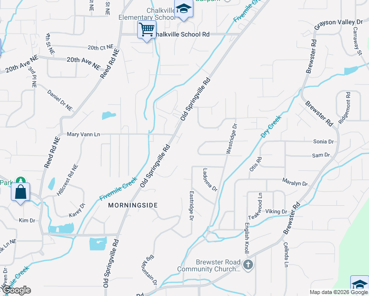 map of restaurants, bars, coffee shops, grocery stores, and more near 1818 Eastridge Drive in Birmingham