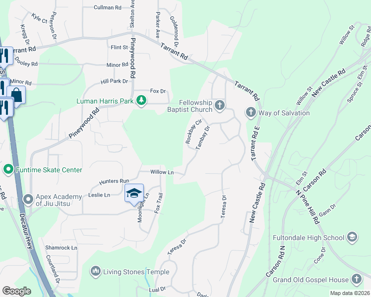 map of restaurants, bars, coffee shops, grocery stores, and more near 608 Tambay Drive in Birmingham