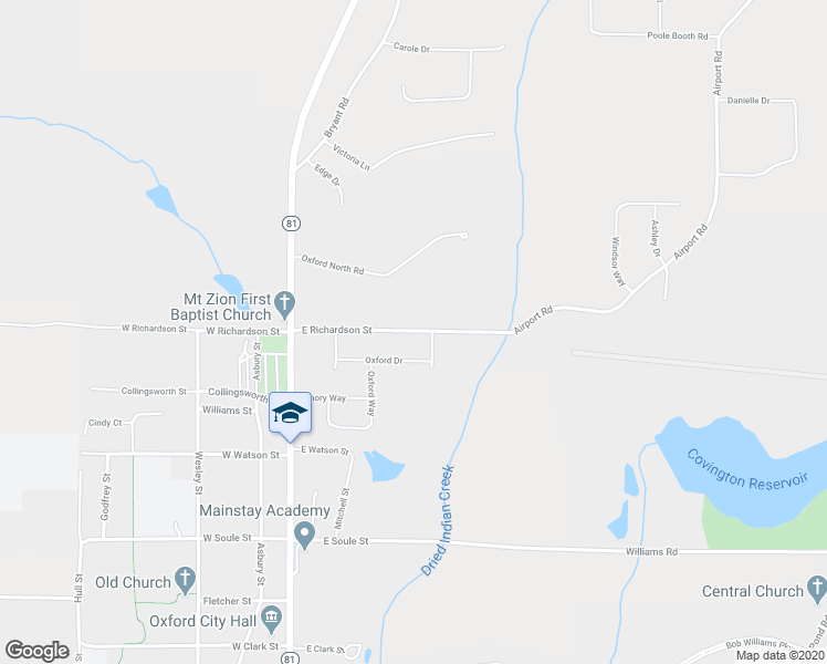 map of restaurants, bars, coffee shops, grocery stores, and more near 218 East Richardson Street in Oxford