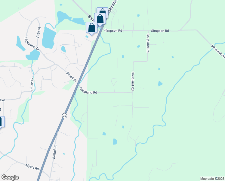 map of restaurants, bars, coffee shops, grocery stores, and more near 340 Coupland Road in Odenville