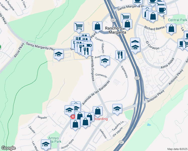map of restaurants, bars, coffee shops, grocery stores, and more near 696 Comercio in Rancho Santa Margarita