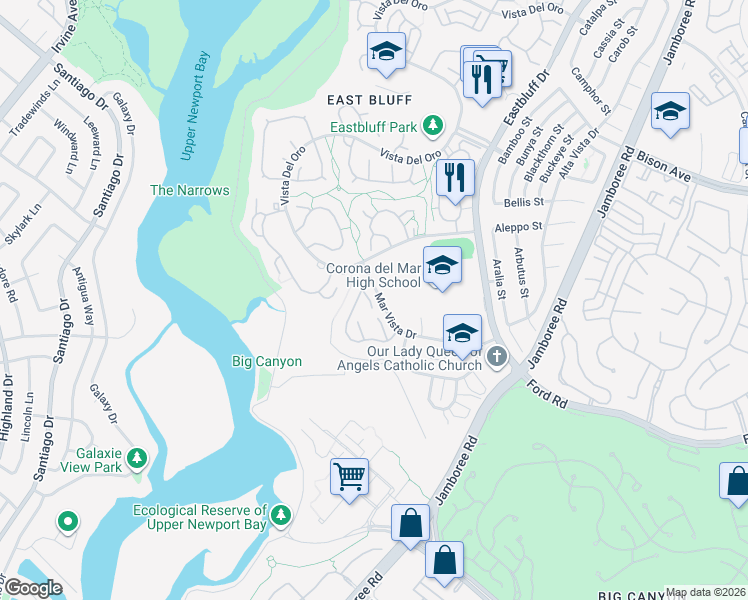 map of restaurants, bars, coffee shops, grocery stores, and more near 2010 Barranca in Newport Beach