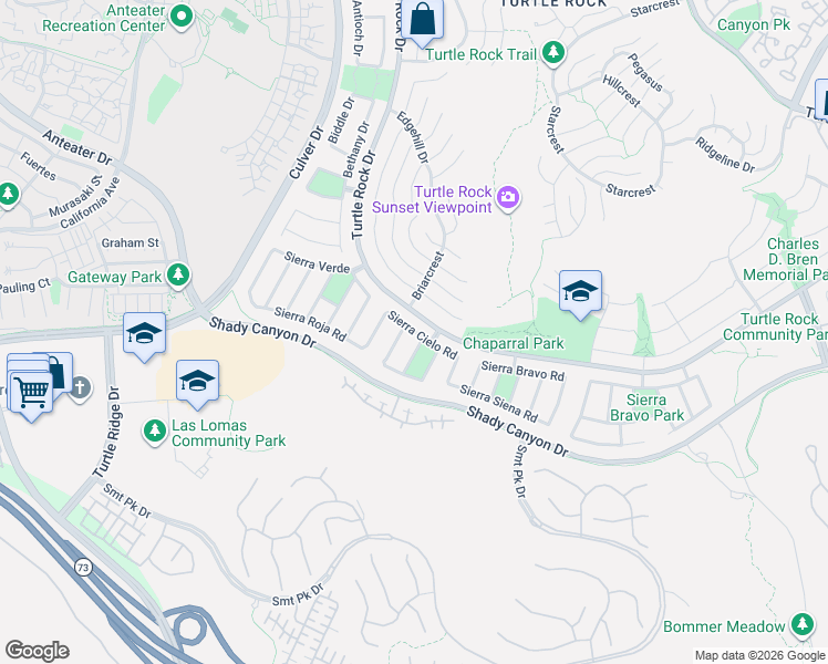 map of restaurants, bars, coffee shops, grocery stores, and more near 5701 Sierra Cielo Road in Irvine