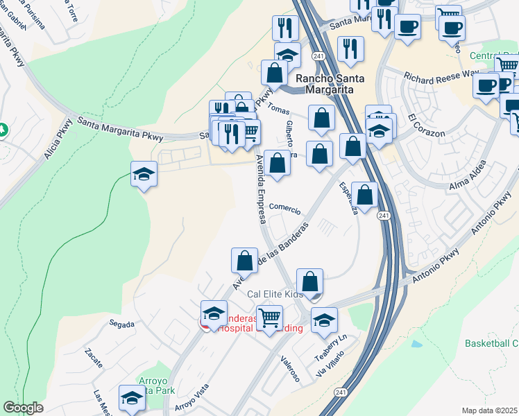map of restaurants, bars, coffee shops, grocery stores, and more near 22062 Antonio Parkway in Rancho Santa Margarita