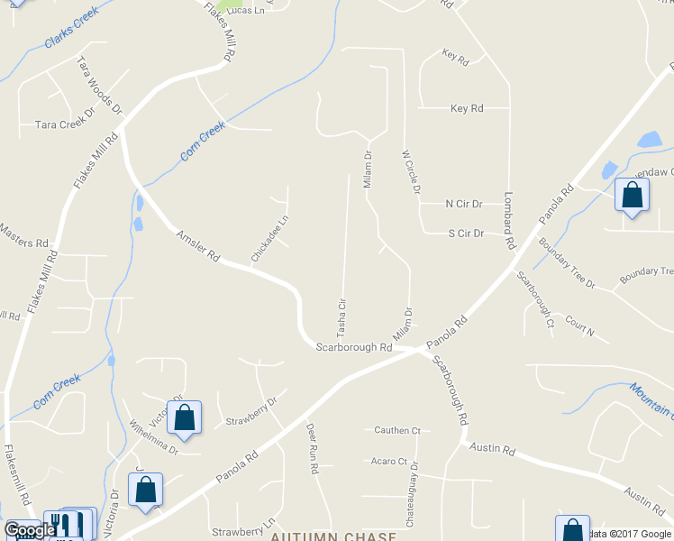 map of restaurants, bars, coffee shops, grocery stores, and more near 117 Tasha Circle in Ellenwood