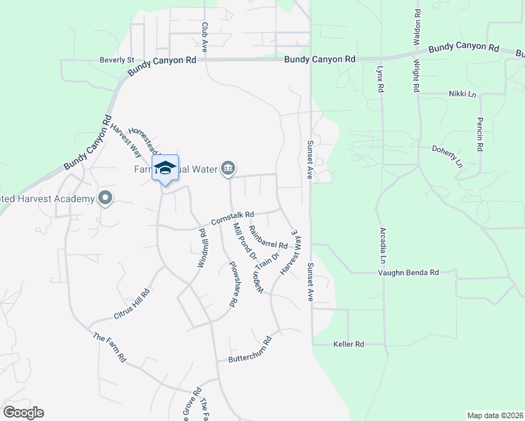 map of restaurants, bars, coffee shops, grocery stores, and more near 24800 Cornstalk Road in Wildomar