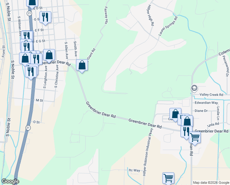 map of restaurants, bars, coffee shops, grocery stores, and more near 926 Hillyer High Road in Anniston