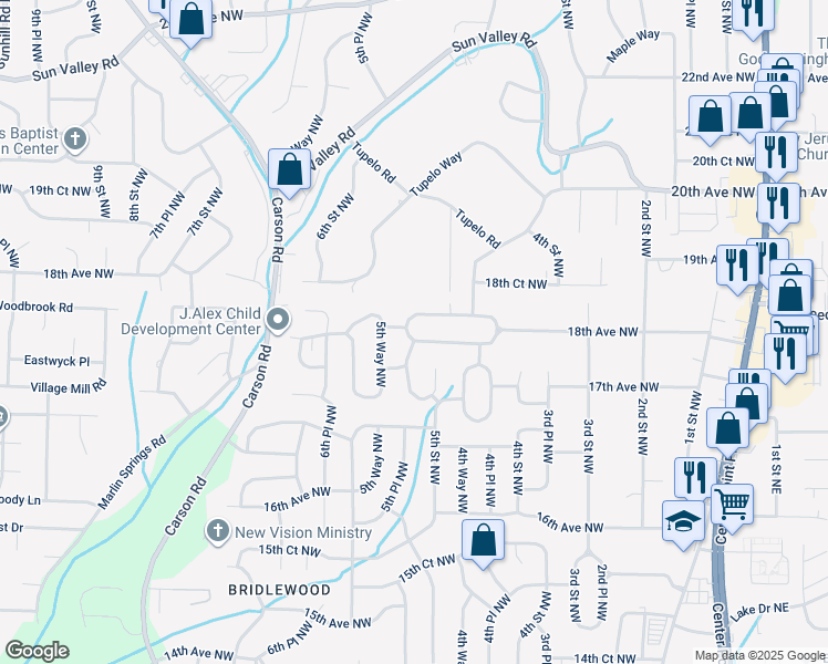 map of restaurants, bars, coffee shops, grocery stores, and more near 516 17th Terrace Northwest in Center Point