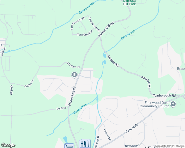map of restaurants, bars, coffee shops, grocery stores, and more near 3999 Brookstone Road in Ellenwood
