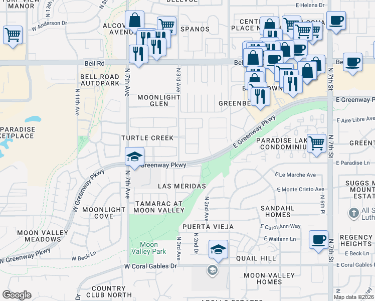 map of restaurants, bars, coffee shops, grocery stores, and more near 16330 North 2nd Avenue in Phoenix
