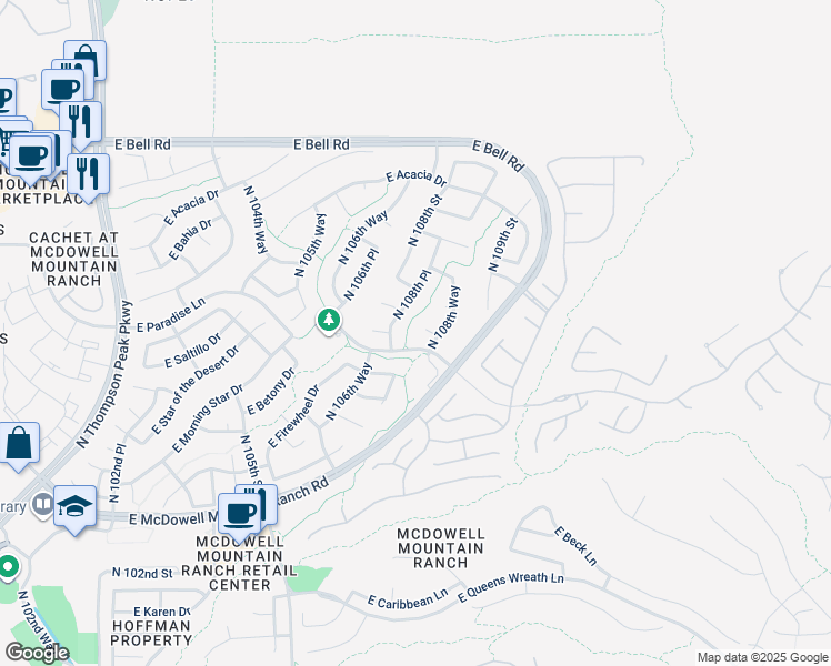 map of restaurants, bars, coffee shops, grocery stores, and more near 16335 North 108th Place in Scottsdale