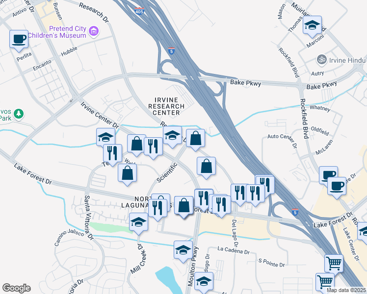 map of restaurants, bars, coffee shops, grocery stores, and more near 14500 Scientific in Irvine