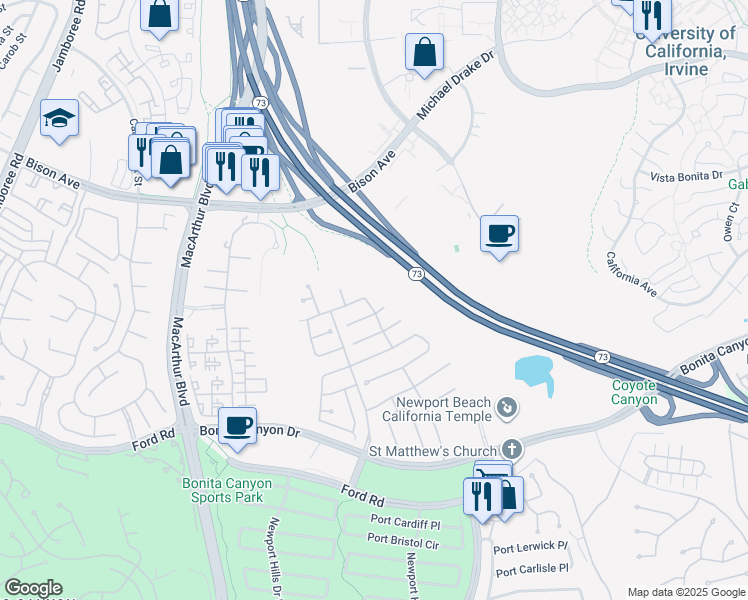 map of restaurants, bars, coffee shops, grocery stores, and more near 20 Molino in Newport Beach