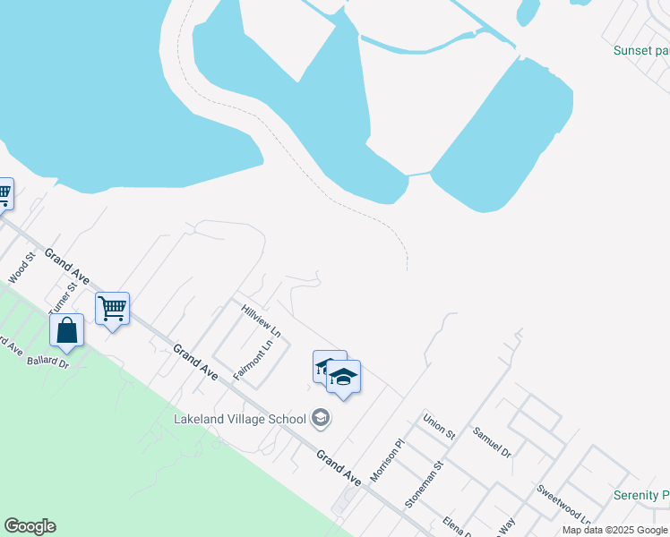 map of restaurants, bars, coffee shops, grocery stores, and more near Grand Avenue in Lake Elsinore
