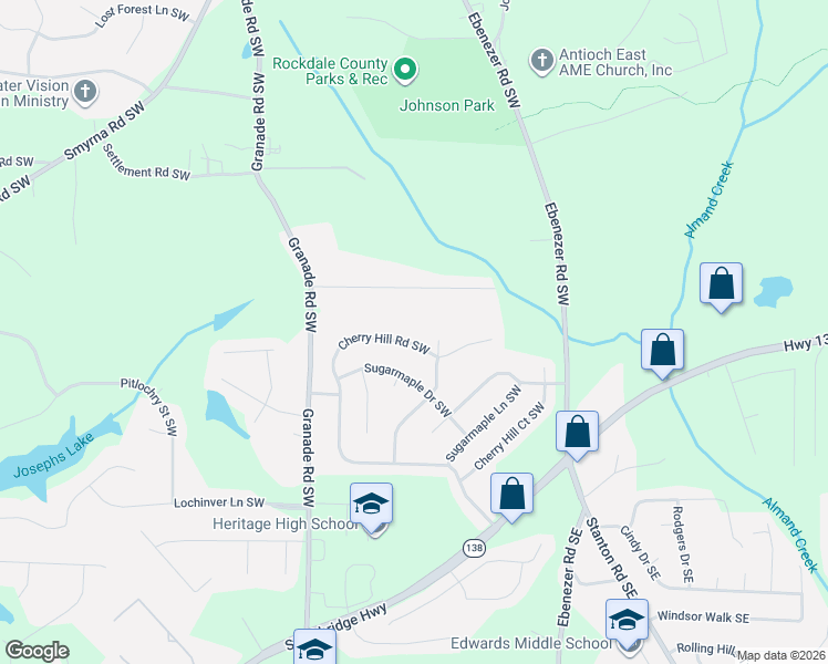 map of restaurants, bars, coffee shops, grocery stores, and more near 1784 McCollum Road Southwest in Conyers