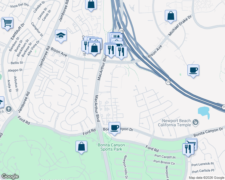 map of restaurants, bars, coffee shops, grocery stores, and more near 6311 Residencia in Newport Beach