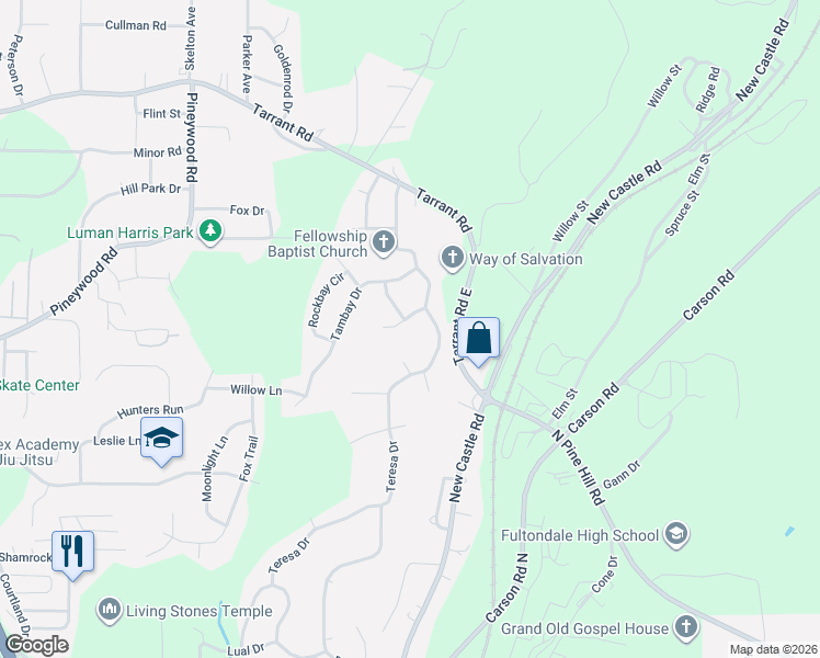 map of restaurants, bars, coffee shops, grocery stores, and more near 3148 Teresa Drive in Birmingham