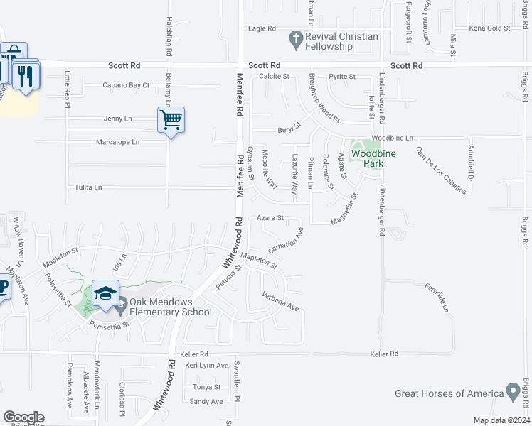 map of restaurants, bars, coffee shops, grocery stores, and more near 29136 Azara Street in Murrieta