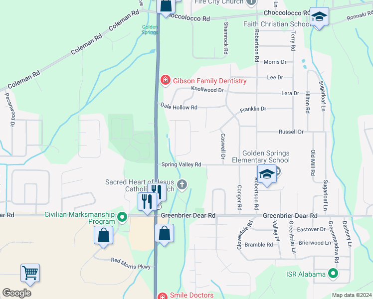 map of restaurants, bars, coffee shops, grocery stores, and more near 720 Mundy Drive in Anniston