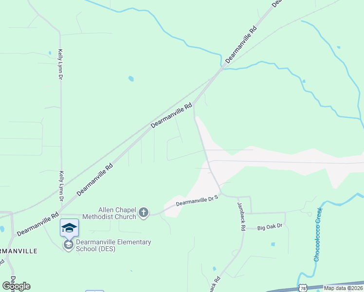 map of restaurants, bars, coffee shops, grocery stores, and more near 1136 Dearmanville Drive South in Anniston