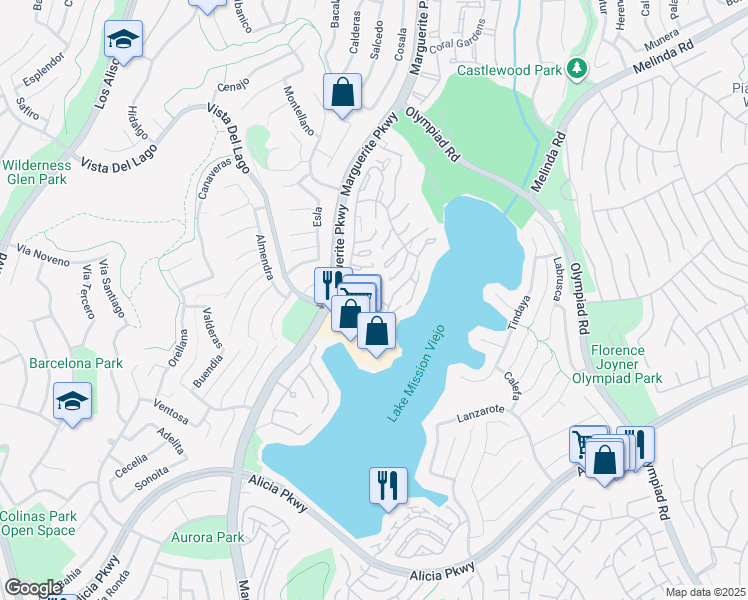 map of restaurants, bars, coffee shops, grocery stores, and more near 22636 Formentor in Mission Viejo