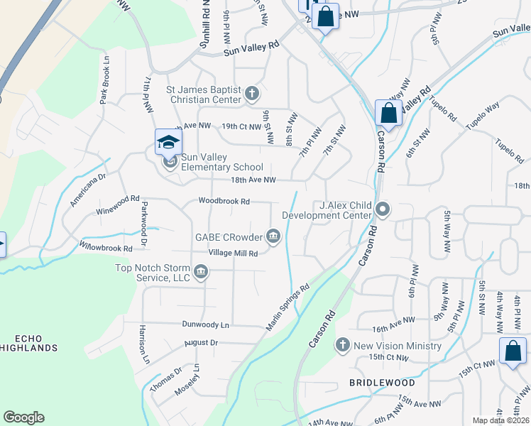 map of restaurants, bars, coffee shops, grocery stores, and more near 848 Woodbrook Road in Center Point