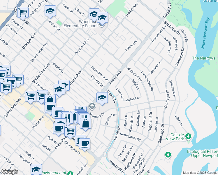 map of restaurants, bars, coffee shops, grocery stores, and more near 497 Costa Mesa Street in Costa Mesa
