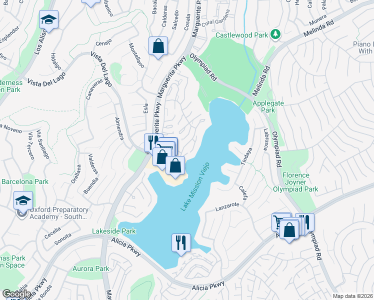 map of restaurants, bars, coffee shops, grocery stores, and more near 22636 Formentor in Mission Viejo