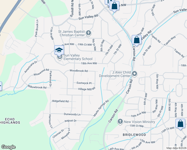 map of restaurants, bars, coffee shops, grocery stores, and more near 848 Woodbrook Road in Center Point