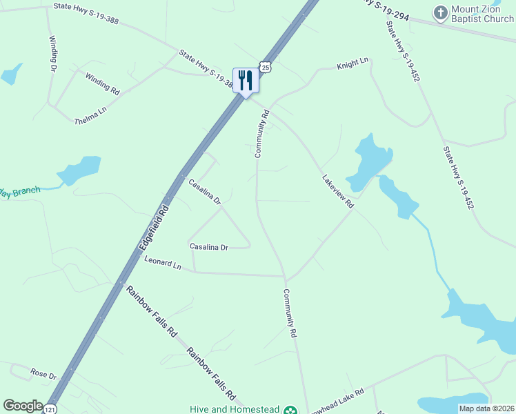 map of restaurants, bars, coffee shops, grocery stores, and more near 145 Community Road in North Augusta