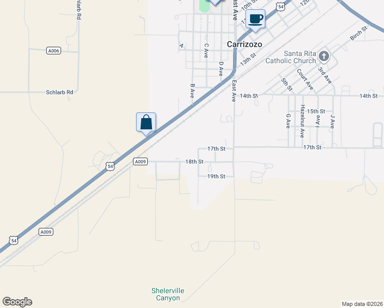 map of restaurants, bars, coffee shops, grocery stores, and more near 1311-1301 Cowboy Avenue in Carrizozo