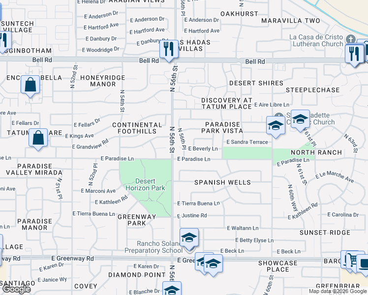 map of restaurants, bars, coffee shops, grocery stores, and more near 5610 East Beverly Lane in Scottsdale