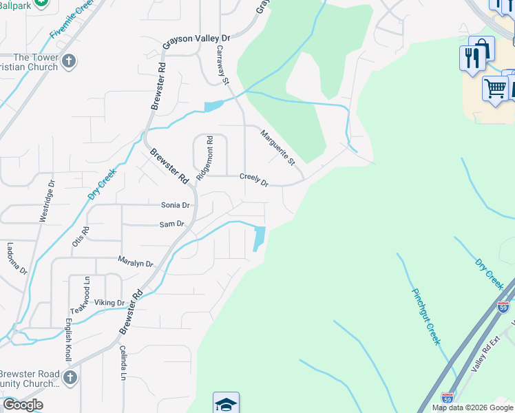 map of restaurants, bars, coffee shops, grocery stores, and more near 4408 Haley Way in Birmingham