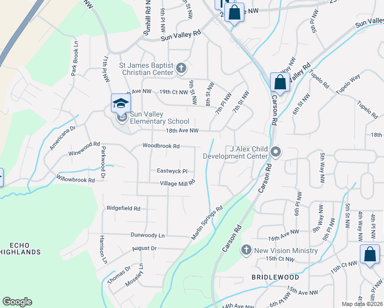 map of restaurants, bars, coffee shops, grocery stores, and more near 848 Woodbrook Road in Center Point