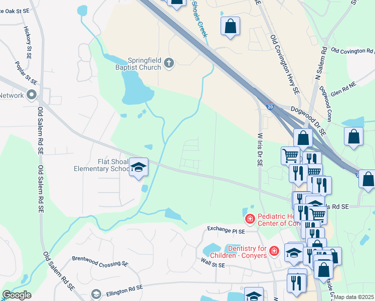 map of restaurants, bars, coffee shops, grocery stores, and more near 1956 Asher Lane in Rockdale County