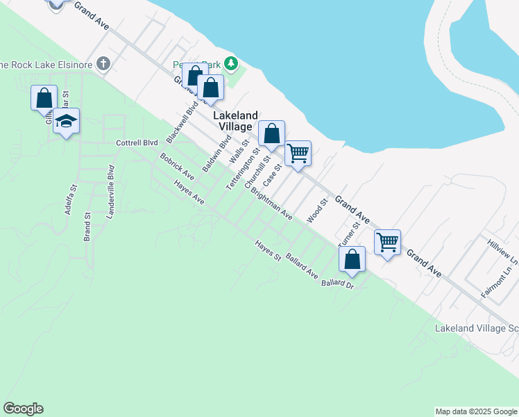 map of restaurants, bars, coffee shops, grocery stores, and more near 33189 Pederson Street in Lake Elsinore