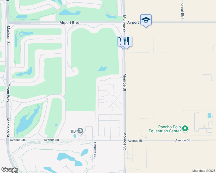 map of restaurants, bars, coffee shops, grocery stores, and more near 81849 Mission Palms Drive in La Quinta