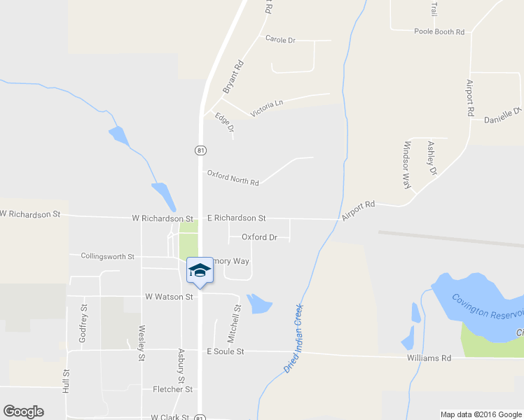 map of restaurants, bars, coffee shops, grocery stores, and more near 123 East Richardson Street in Oxford