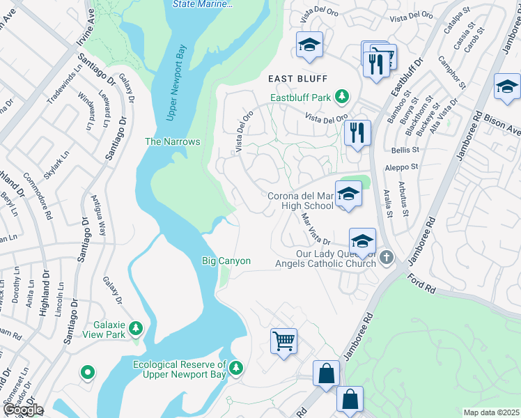 map of restaurants, bars, coffee shops, grocery stores, and more near 1954 Vista Caudal in Newport Beach