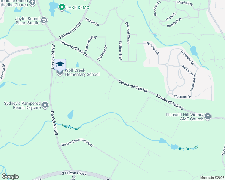 map of restaurants, bars, coffee shops, grocery stores, and more near 115 Holly Brook Road Southwest in College Park