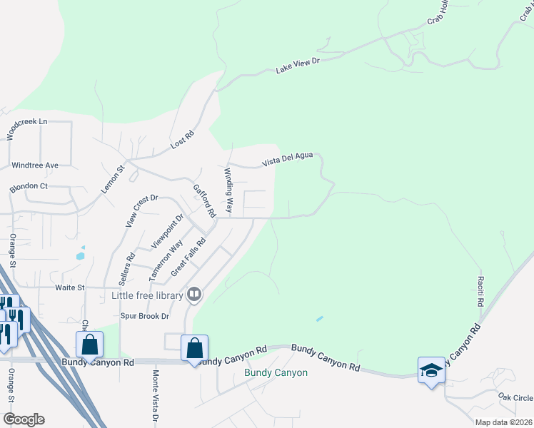 map of restaurants, bars, coffee shops, grocery stores, and more near 22873 Sheffield Court in Wildomar