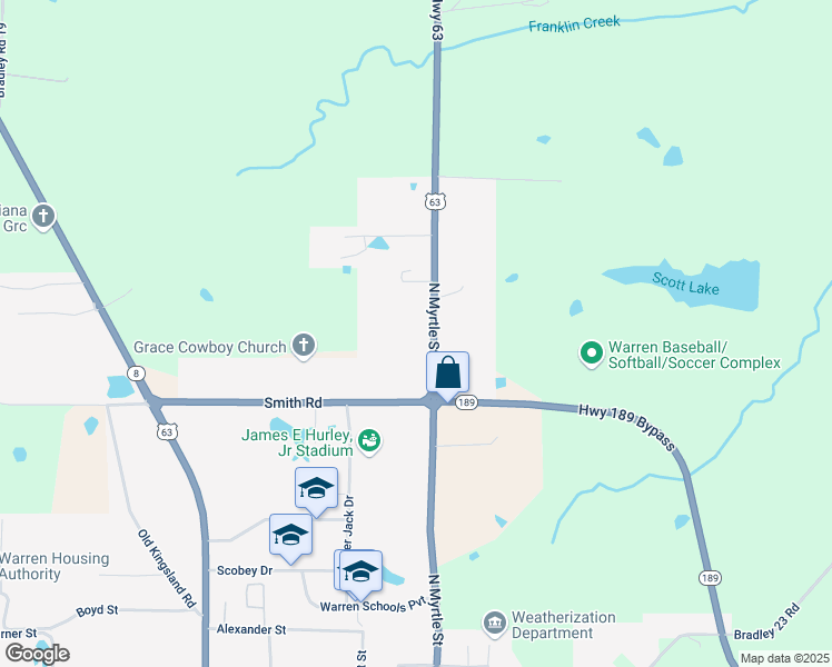 map of restaurants, bars, coffee shops, grocery stores, and more near 1237 Myrtle in Warren