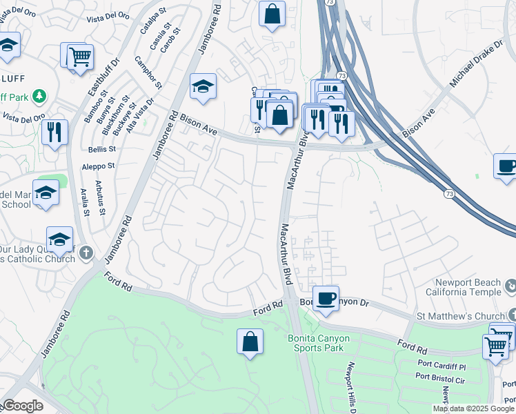 map of restaurants, bars, coffee shops, grocery stores, and more near 1 Weymouth Court in Newport Beach