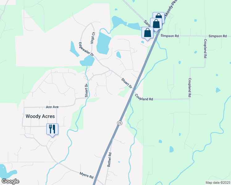 map of restaurants, bars, coffee shops, grocery stores, and more near 191 Pine Road in Odenville