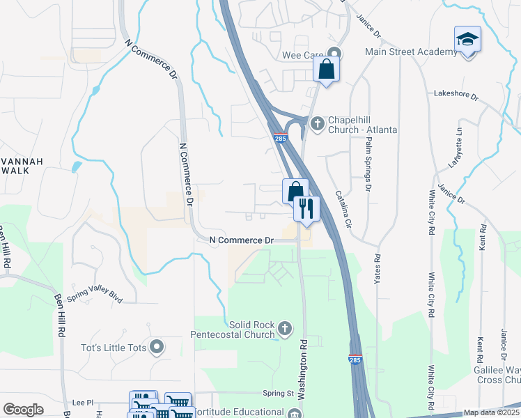 map of restaurants, bars, coffee shops, grocery stores, and more near 3225 Matador Court Southwest in Atlanta